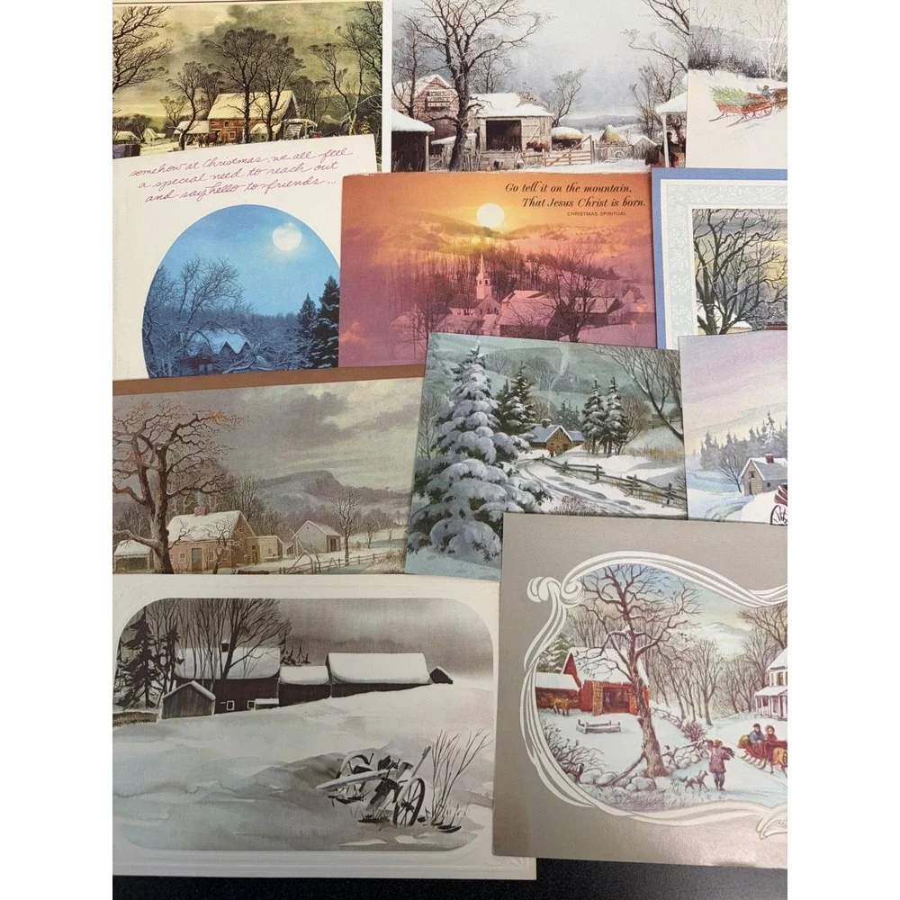 Vintage Christmas Cards Fronts ONLY Houses Barns More Scrapbooking Crafts 50+